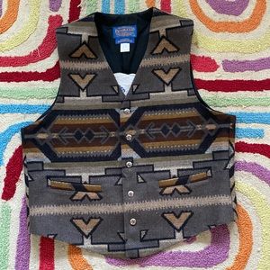Vintage Pendleton Western Wear Button Front Aztec Pattern Wool Vest
